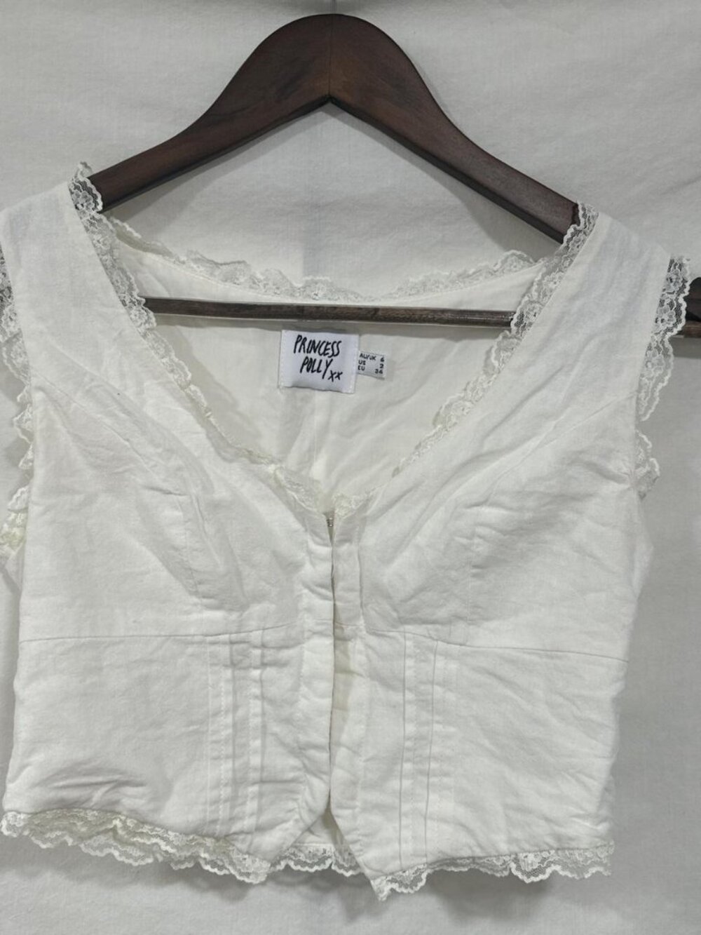 Princess Polly White lace corset top with button-up